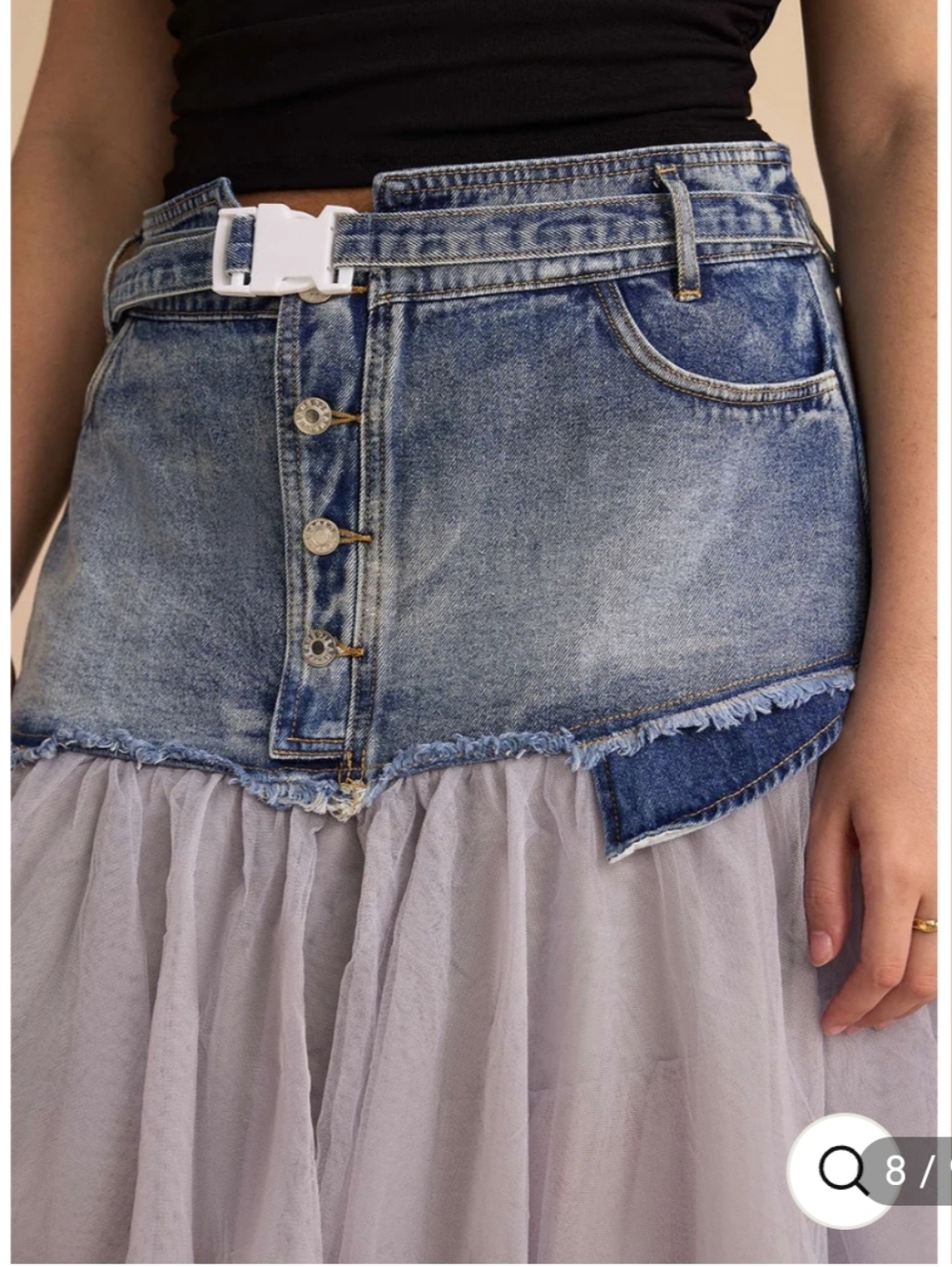 MICAS Denim Tulle Patchwork Highwaisted Festival, Fairy, Western Midi Skirt - Picture 2 of 13